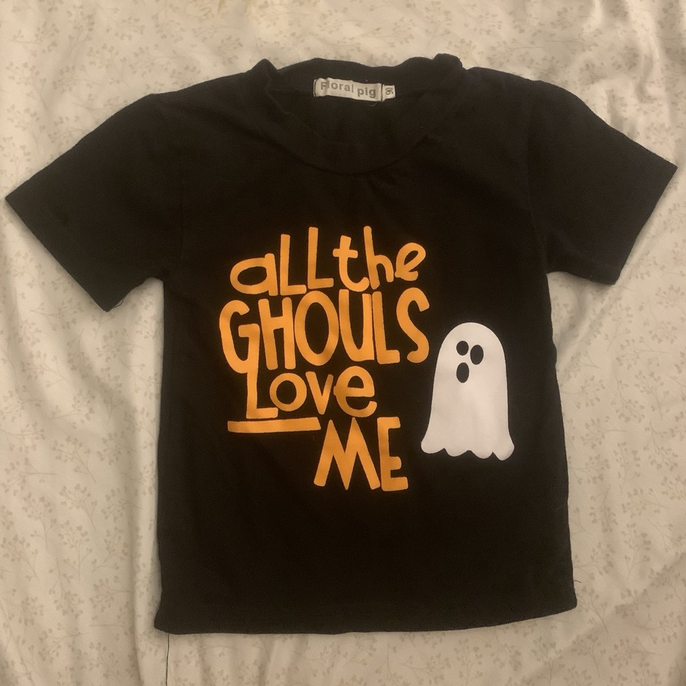 Halloween Shirt Toddler Size 90 12 Months Ghost Black 100% Cotton‎